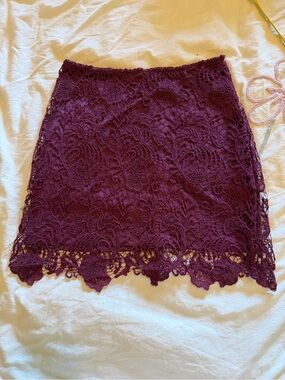 Divided Crochet Lace Mini Skirt in Deep Burgundy